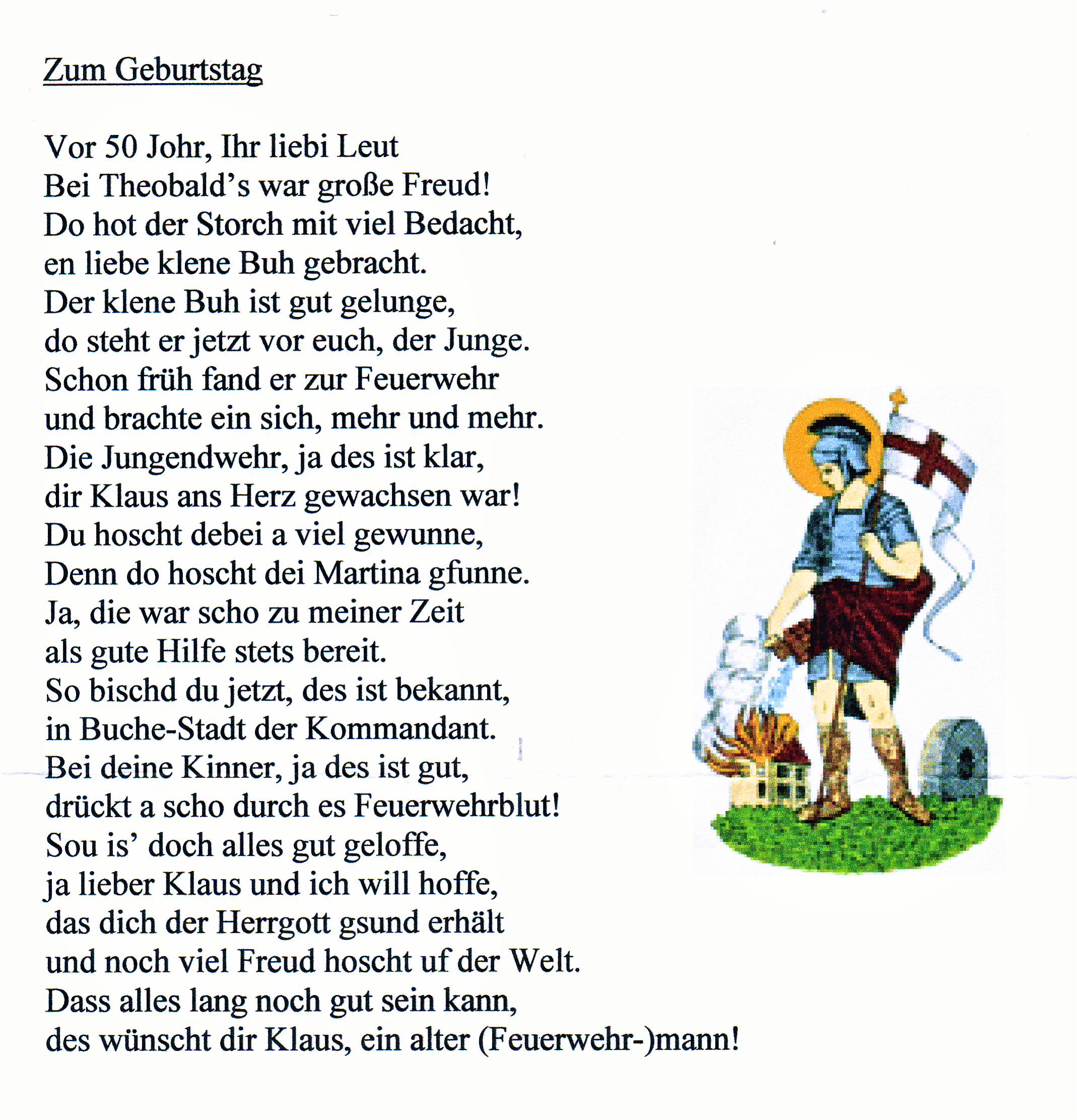 Gedicht von Ehrenkommandant Walter Brünner